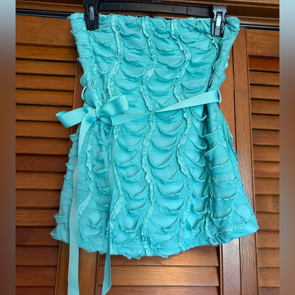 Deb Aqua Strapless Top with Textured Bow